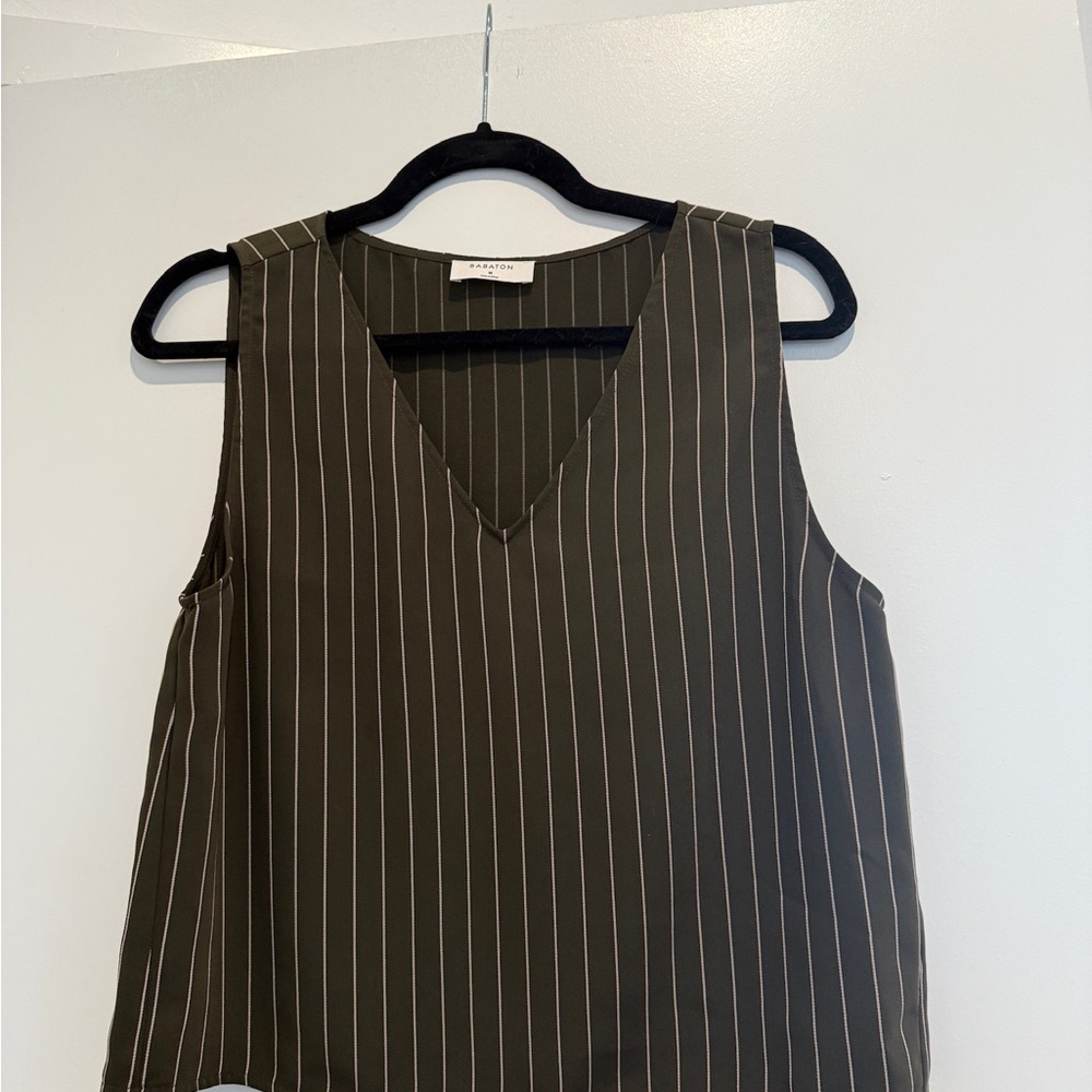 Striped V-Neck Sleeveless Top